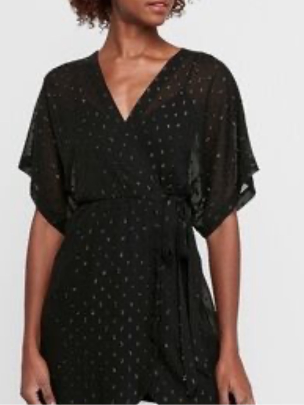 Express Black Wrap Date Night Mini Dress Subtle Shimmer Dot Detail
